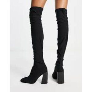 Over-The-Knee Platform Heeled‎ Boots In Black For Women 38